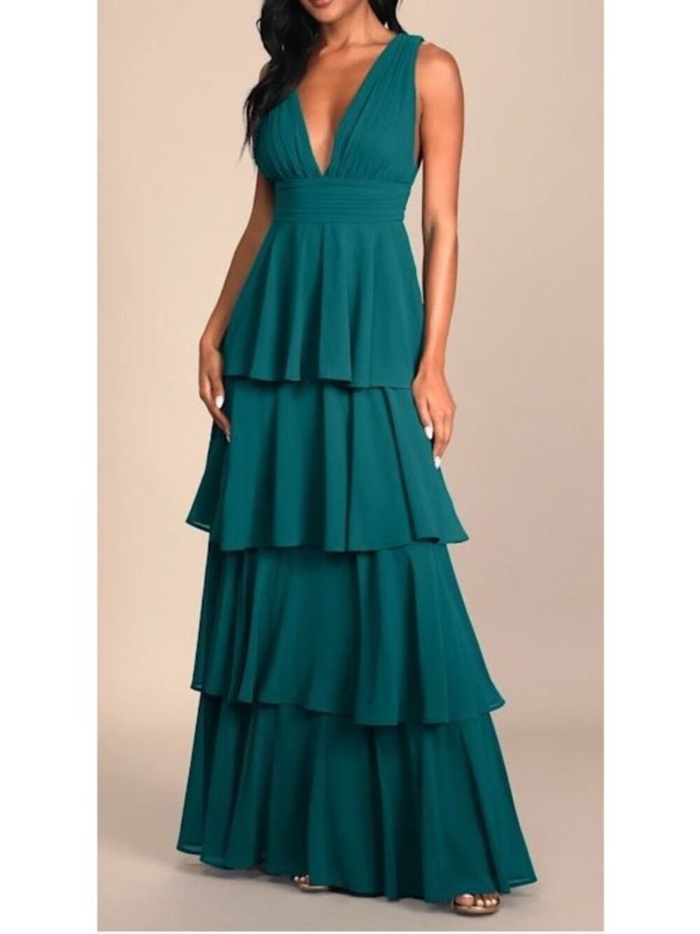 Lulus Amazing Evening Hunter Green Tiered Maxi Dress Women Size Small NWT